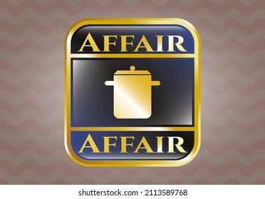 Gold emblem or badge with cooking pot icon and Affair text inside