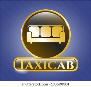  Gold emblem or badge with couch icon and Taxicab text inside