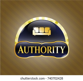  Gold emblem or badge with couch icon and Authority text inside