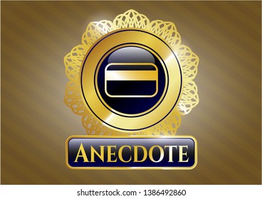 Gold emblem or badge with credit card icon and Anecdote text inside