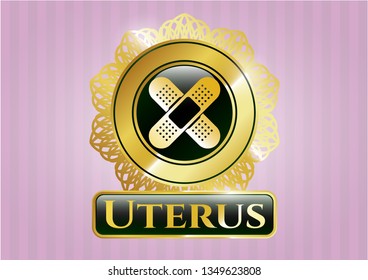  Gold emblem or badge with crossed bandage plaster icon and Uterus text inside