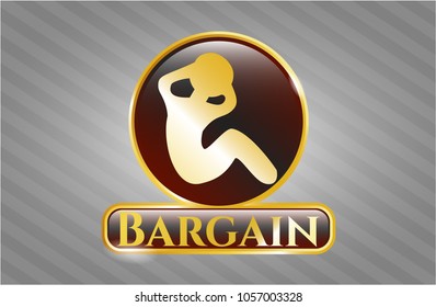  Gold emblem or badge with crunch icon and Bargain text inside