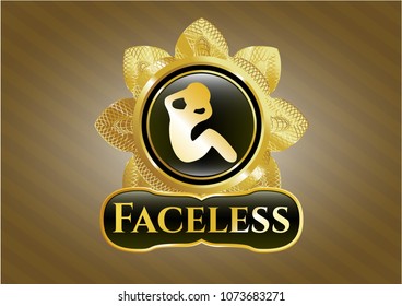   Gold emblem or badge with crunch icon and Faceless text inside