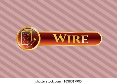  Gold emblem or badge with customer feedback icon and Wire text inside