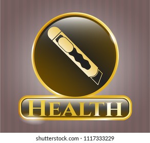  Gold emblem or badge with cutter icon and Health text inside
