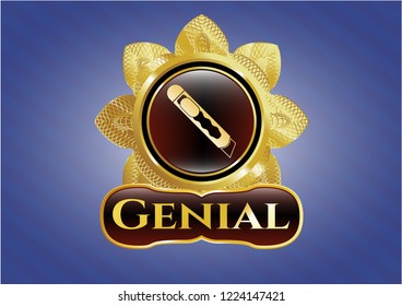  Gold emblem or badge with cutter icon and Genial text inside