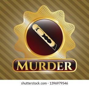  Gold emblem or badge with cutter icon and Murder text inside