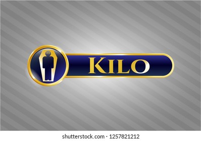  Gold emblem or badge with dead man in his coffin icon and Kilo text inside