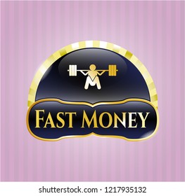  Gold emblem or badge with deep squat icon and Fast Money text inside