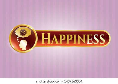  Gold emblem or badge with depression icon and Happiness text inside