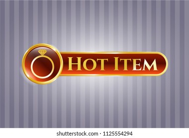  Gold emblem or badge with diamond ring icon and Hot Item text inside