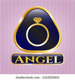  Gold emblem or badge with diamond ring icon and Angel text inside