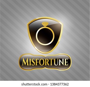  Gold emblem or badge with diamond ring icon and Misfortune text inside