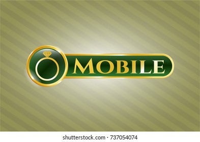  Gold emblem or badge with diamond ring icon and Mobile text inside