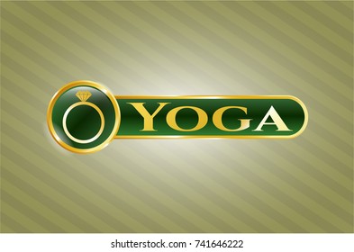  Gold emblem or badge with diamond ring icon and Yoga text inside