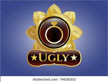  Gold emblem or badge with diamond ring icon and Ugly text inside