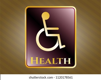  Gold emblem or badge with disabled (wheelchair) icon and Health text inside