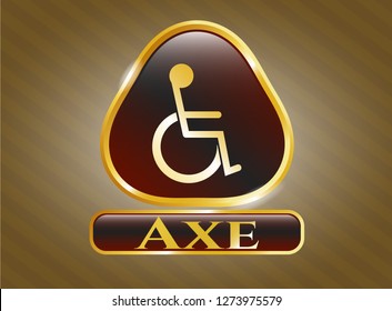  Gold emblem or badge with disabled (wheelchair) icon and Axe text inside