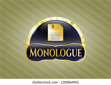  Gold emblem or badge with diskette icon and Monologue text inside