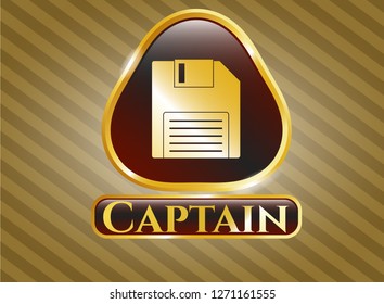  Gold emblem or badge with diskette icon and Captain text inside