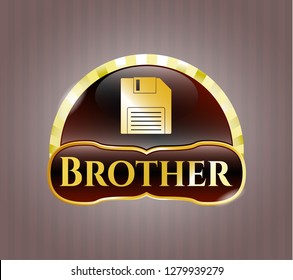  Gold emblem or badge with diskette icon and Brother text inside