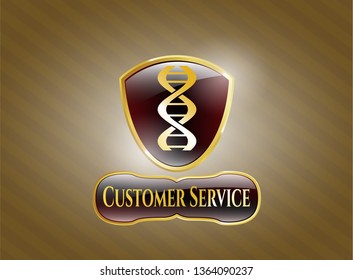  Gold emblem or badge with dna icon and Customer Service text inside