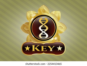 Gold emblem or badge with dna icon and Key text inside