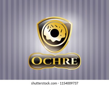  Gold emblem or badge with donut icon and Ochre text inside