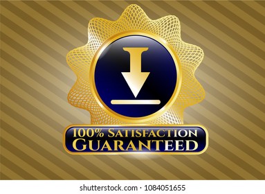   Gold emblem or badge with download icon and 100% Satisfaction Guaranteed text inside