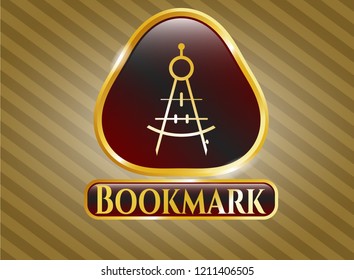  Gold emblem or badge with drawing compass icon and Bookmark text inside