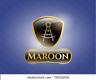  Gold emblem or badge with drawing compass icon and Maroon text inside