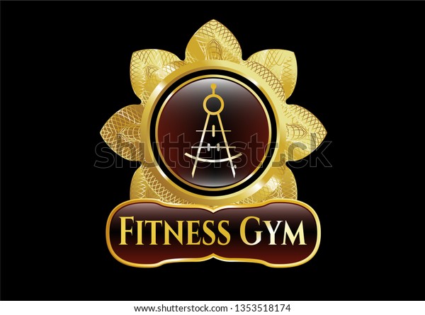  Gold emblem or badge with drawing compass icon\
and Fitness Gym text inside