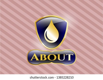  Gold emblem or badge with drop icon and About text inside