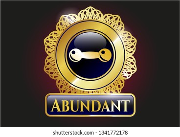  Gold emblem or badge with dumbbell icon and Abundant text inside