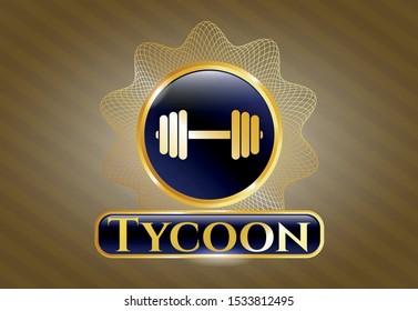  Gold emblem or badge with dumbbell icon and Tycoon text inside