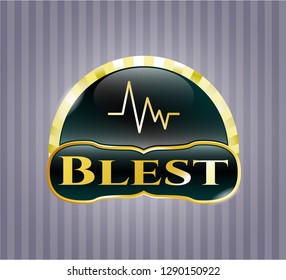  Gold emblem or badge with electrocardiogram icon and Blest text inside