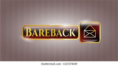  Gold emblem or badge with envelope icon and Bareback text inside