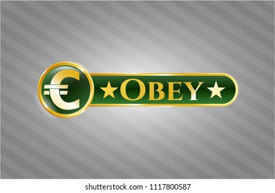  Gold emblem or badge with euro icon and Obey text inside