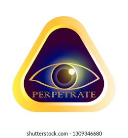 Gold emblem or badge with eye icon and Perpetrate text inside
