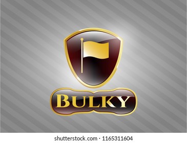  Gold emblem or badge with flag icon and Bulky text inside