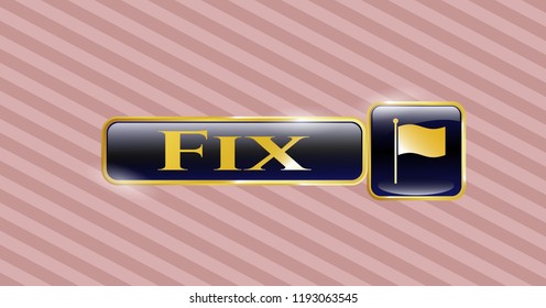  Gold emblem or badge with flag icon and Fix text inside