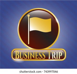  Gold emblem or badge with flag icon and Business Trip text inside