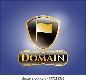  Gold emblem or badge with flag icon and Domain text inside