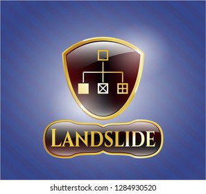  Gold emblem or badge with flowchart icon and Landslide text inside