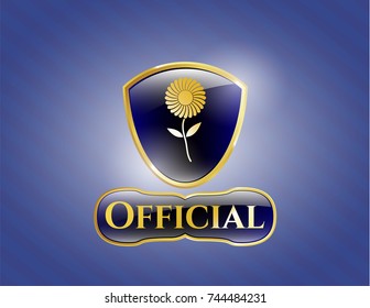  Gold emblem or badge with flower icon and Official text inside