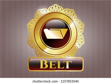  Gold emblem or badge with folder icon and Belt text inside