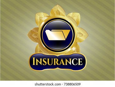  Gold emblem or badge with folder icon and Insurance text inside