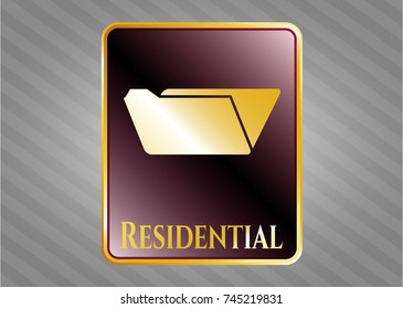  Gold emblem or badge with folder icon and Residential text inside