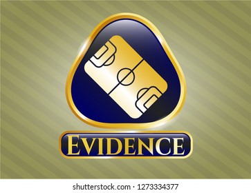  Gold emblem or badge with football field icon and Evidence text inside