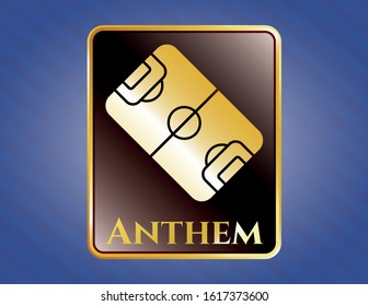  Gold emblem or badge with football field icon and Anthem text inside